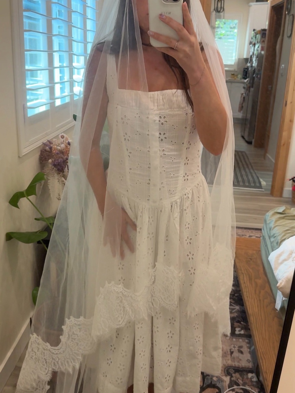 Wedding lace trim blusher veil
